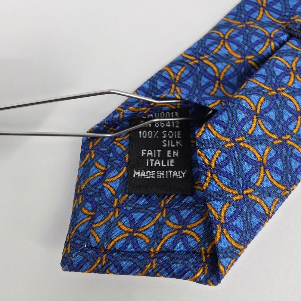 Castangia‎ Silk Geometric Ring Print Necktie Mens Blue Orange Made in Italy